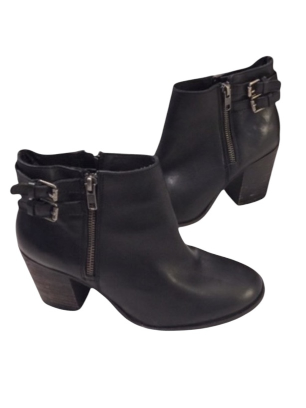 MELROSE and MARKET Women’s Black Leather Stacked Heel Ankle Buckle Booties 7